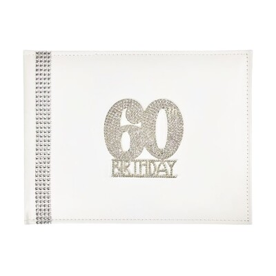 60th Birthday White Faux Leather Diamantes Guest Book