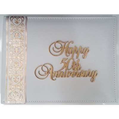 50th Anniversary White Leather Guest Book Pk 1