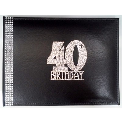 40th Birthday Black Leather Guest Book with Diamantes Pk 1