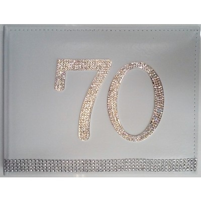 70th Birthday White Leather Guest Book with Diamantes Pk 1