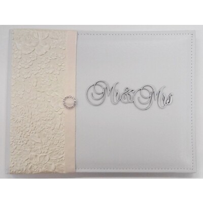 Mr & Mrs Cream & White Leather Guest Book Pk 1