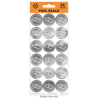 Silver Hearts Stickers Seals (Pk 36)