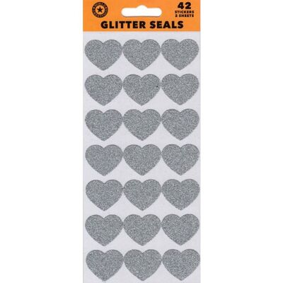 Silver Glitter Heart Seals (42 Seals)