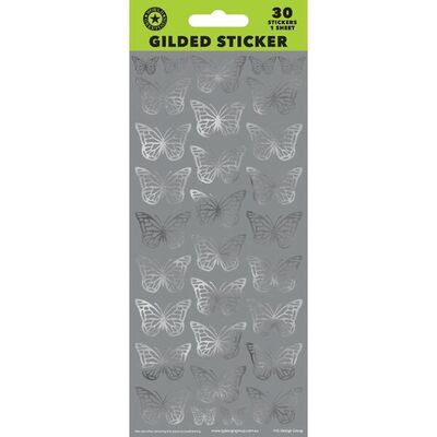 Silver Butterfly Stickers (1 Sheet, 30 Stickers)