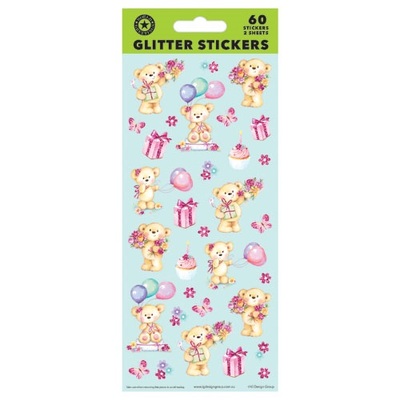 Birthday Bear Glitter Stickers (2 Sheets 60 Stickers)