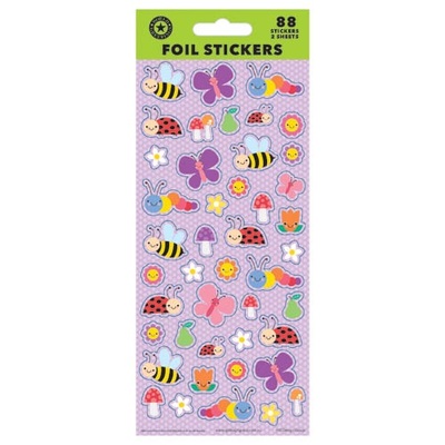 Cute Bugs Foil Stickers (2 Sheets 88 Stickers)