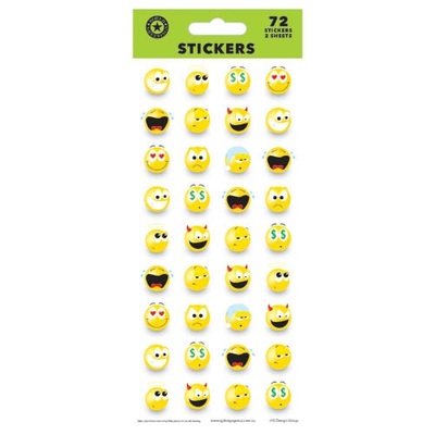 Smiley Face Emoji Stickers (2 Sheets 72 Stickers)