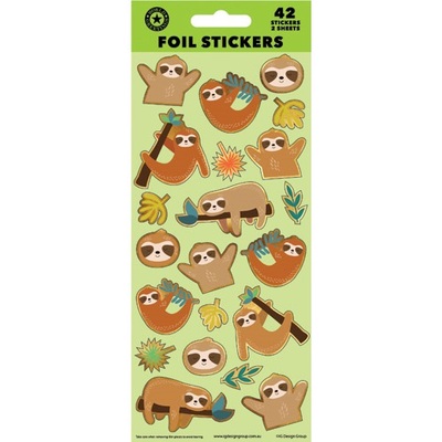 Sloth Foil Stickers (2 Sheets 42 Stickers)