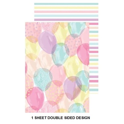 Pastel Balloons & Stripes Double Sided Gift Wrap 1 Sheet