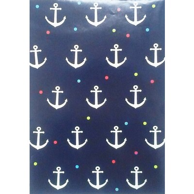 Gift Wrap - Navy Blue with Anchors (700mm x 495mm) Pk 1