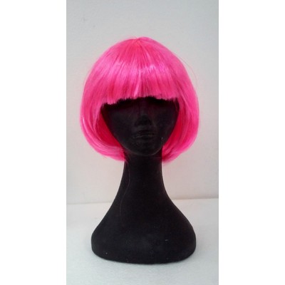 Fluoro Pink Short Bob Wig With Fringe Pk 1