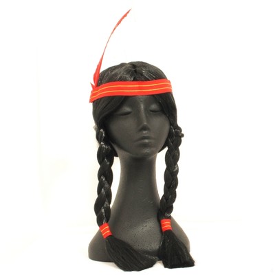 Wig Indian Black With Plaits Red Ribbon Pk1 