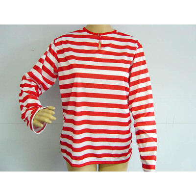 Child Red & White Stripe LONG Sleeve T-Shirt (Medium) Pk 1 