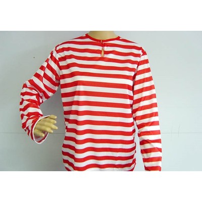 Adult Red & White Stripe Long Sleeve T-Shirt (Large) Pk 1