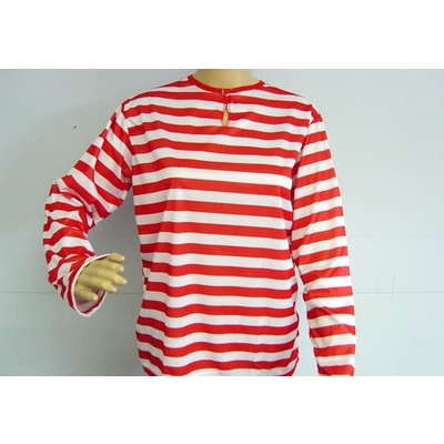 Adult Red & White Stripe Long Sleeve T-Shirt (Small) Pk 1