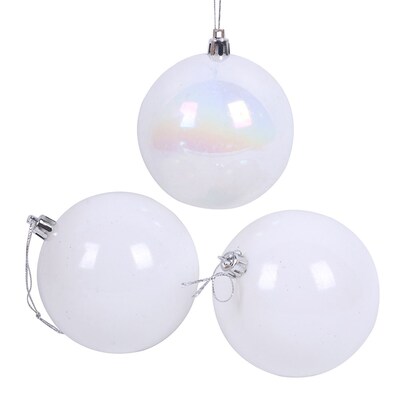 Pearl White & Silver Christmas Bauble Decorations 6cm (Pk 8)