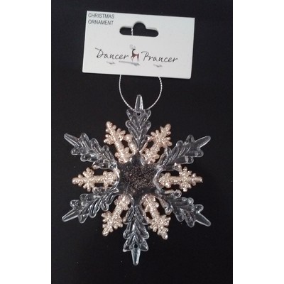 Christmas Gold Glitter Snowflake Plastic Ornament Decoration Pk 1
