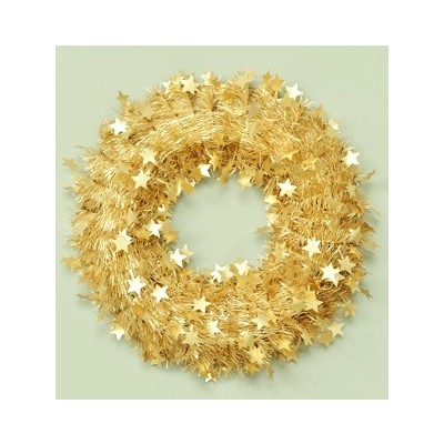 Gold Christmas Tinsel Wreath with Stars (45cm) Pk 1