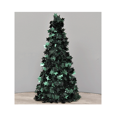 Dark Green Tinsel Cone Christmas Tree with Stars (48cm) Pk 1 