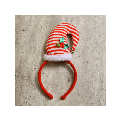Christmas Mini Striped Santa Hat on Headband with Bell Pk 1