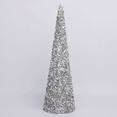 Silver Sequin & Glitter Cone Christmas Tree (30cm) Pk 1 