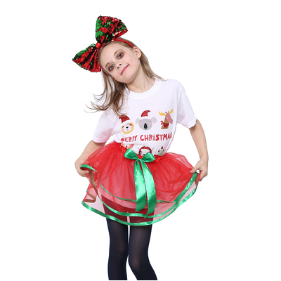 Child Red Layered Christmas Tutu with Green Trim (Pk 1)