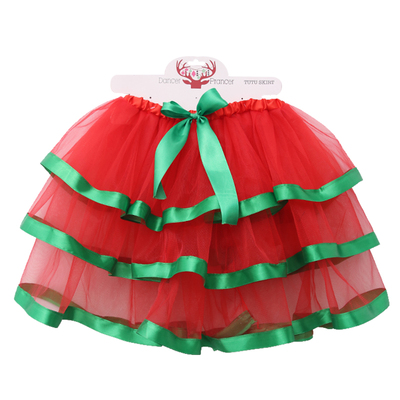 Adult Red Layered Christmas Tutu with Green Trim (Pk 1)