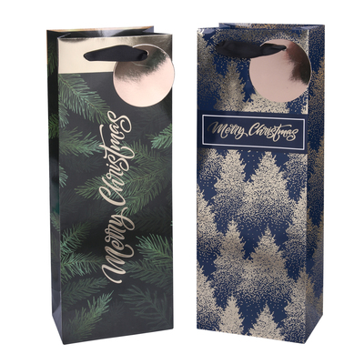 Assorted Christmas Gold Stamped Wine Gift Bag (Pk 2)