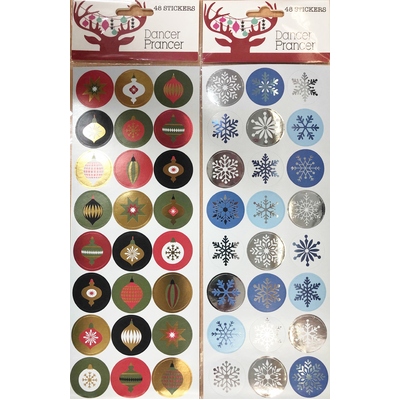 Assorted Snowflakes or Ornaments Christmas Stickers (Pk 96)