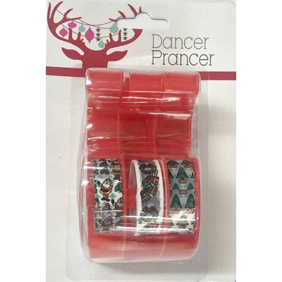 Christmas Design Printed Sticky Tape with Dispensers (Pk 3)