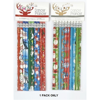 Assorted Christmas Pencils with Erasers Party Favours  (Pk 10)