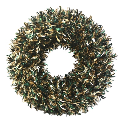 Green & Gold Tinsel Christmas Wreath 48cm (Pk 1)
