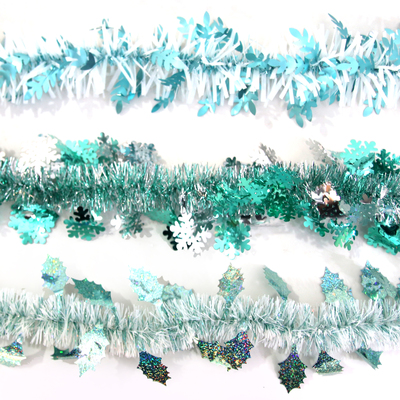 Aqua/Blue Christmas Tinsel 2m Assorted Designs (Pk 3)