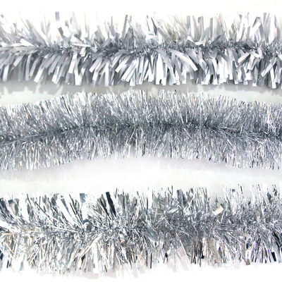 Silver Christmas Tinsel 2m Assorted Designs (Pk 3)