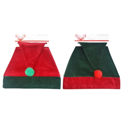Assorted Red or Green Velour Christmas Santa Hat (Pk 2)