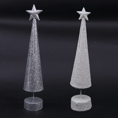 Assorted White/Silver Metal Glitter Christmas Tree Decoration 26.5cm (Pk 2)