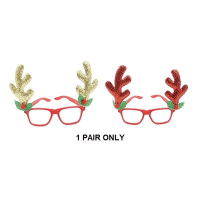 Red or Gold Novelty Christmas Antler Glasses (Pk 1)