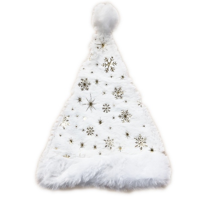 White Plush Gold Snowflake Christmas Santa Hat