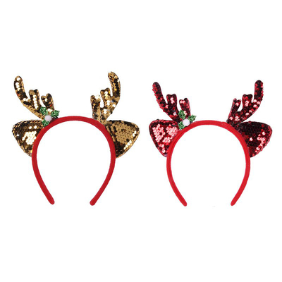 Christmas Red or Gold Sequin Reindeer Ears Headband (Pk 1)