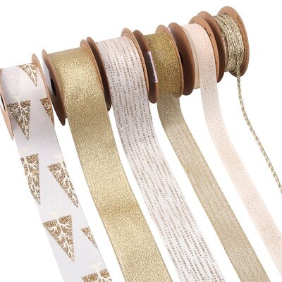 Ivory & Gold Assorted Designs 2m Christmas Ribbon (Pk 1)