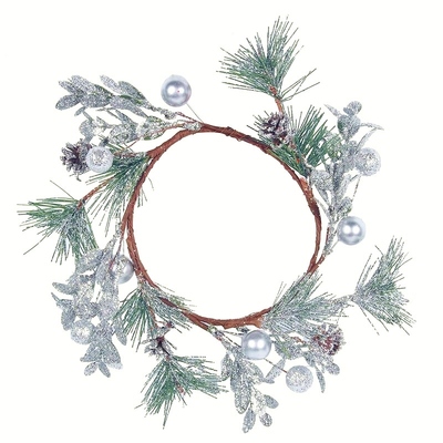 Silver Glitter Christmas Berry Candle Wreath 11cm (Pk 1)