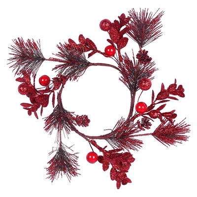 Red Glitter Christmas Berry Candle Wreath 11cm (Pk 1)
