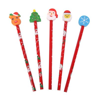 Christmas Designs Pencils with Eraser Toppers Party Favours (Pk 5)
