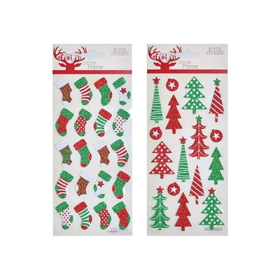 Assorted Christmas Tree or Stocking Foam Glitter Stickers (Pk 16)
