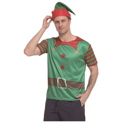 Adult Elf T Shirt & Hat Christmas Costume (Large)