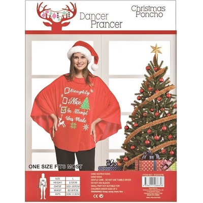 Adult Naughty or Nice Christmas Costume Poncho 