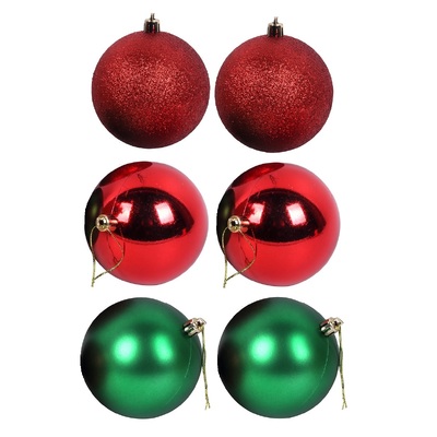 Red & Green Christmas Tree Baubles Decorations (Pk 6)
