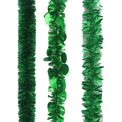 Green Assorted Design Christmas Tinsel 2m (Pk 3)