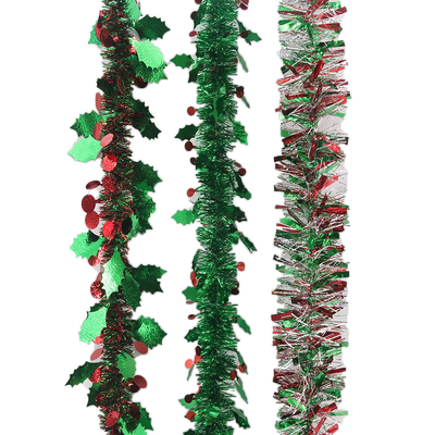 Assorted Design Holly & Berry Christmas Tinsel 2m (Pk 3)