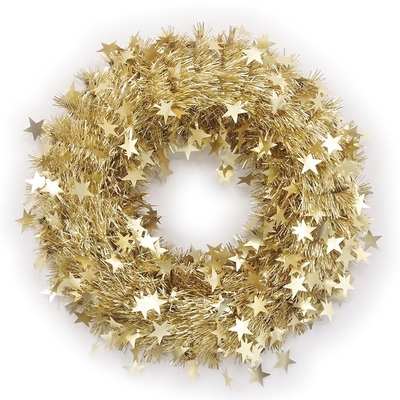 Gold Tinsel & Stars Christmas Wreath (45cm)